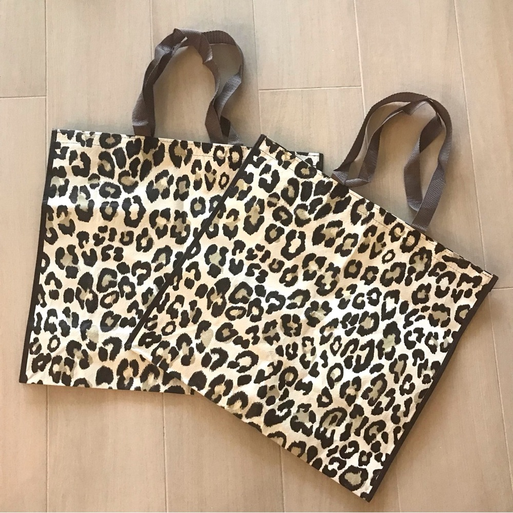 Leopard Print Reusable Shopper Tote Bags Set of 2 NEW - Picture 2 of 5